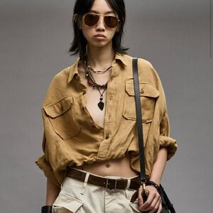 R13 Crossover utility bubble shirt in khaki